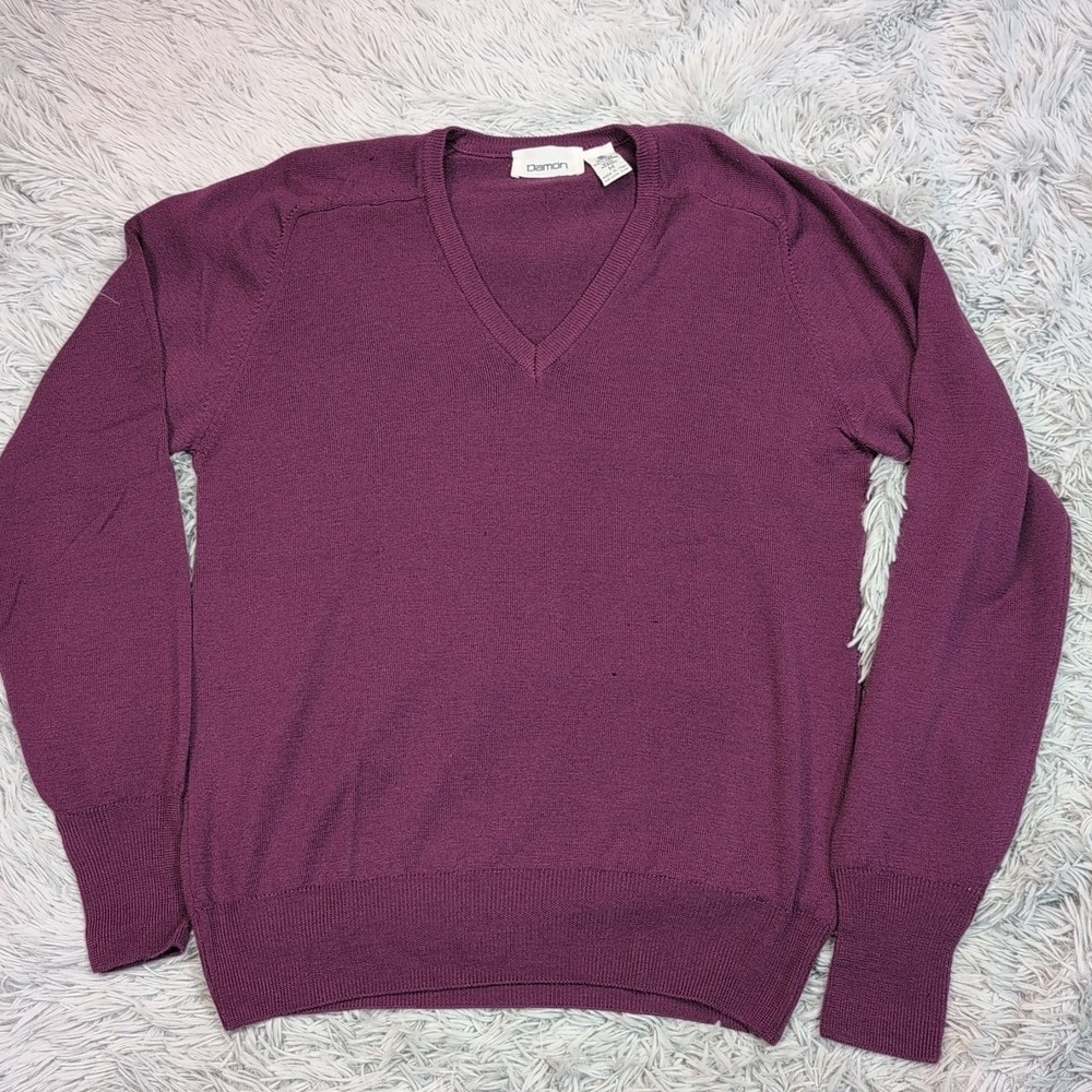 Damon Sweater Mens M Purple Merino‎ Wool Comfort Preppy Casual V Neck Italy